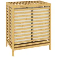 HOMCOM Coș de Rufe din Bambus 64L cu Capac, 2 Saci din Material Oxford Detașabili și Lavabili, Culoare Lemn | Aosom Romania