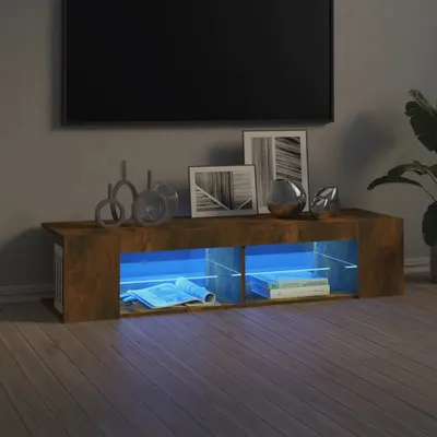 vidaXL Comodă TV cu lumini LED, stejar fumuriu, 135x39x30 cm