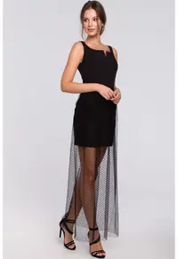 Rochie lunga cu tiv cu buline - - Negru