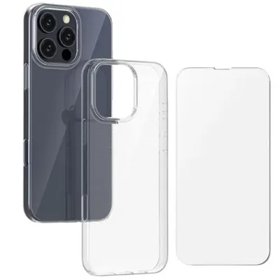 Husa si Folie Protectie pentru iPhone 16 Pro, Silicon, Anti-Alunecare, Anti-Galbenire, Transparenta, Grosime 2 mm Engros