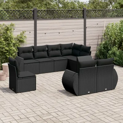Gossi set mobilier de gradina cu perne, 8 piese, negru, poliratan