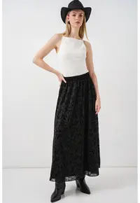 Fusta Maxi Talie Inalta - Negru - Poliester - Casual
