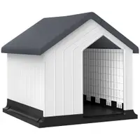 PawHut Niche pentru câine pentru exterior, adăpost impermeabil cu fereastră, din plastic, 62lungime x 61Lățime x 60Înălțime cm, gri | Aosom Romania