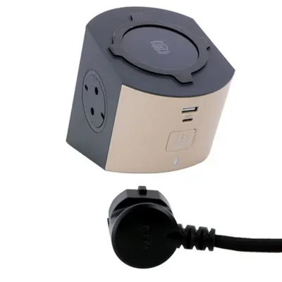 Prelungitor Sch 2x2p+t Col T de Pat cu Induc Tie Usb A+c 2m 1.5mm2 Alb/negru