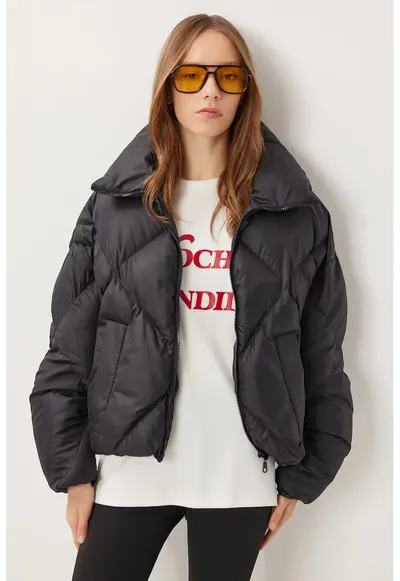 Geaca matlasata - Happiness Istanbul - oversized - neagra - textil