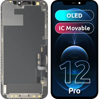 Display cu Touchscreen MP compatibil cu Apple iPhone 12 / 12 Pro, cu Rama, Versiune OLED FHD IC Movable, Negru