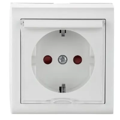 Priza Schuko cu Prot. Copii cu Capac PT Nivo Ovivo OV00671, 10A, 240V, IP20, alb