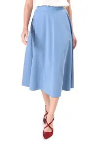 Fusta semiclos din stofa cu tencel si bumbac FED-ACU - Albastru deschis -