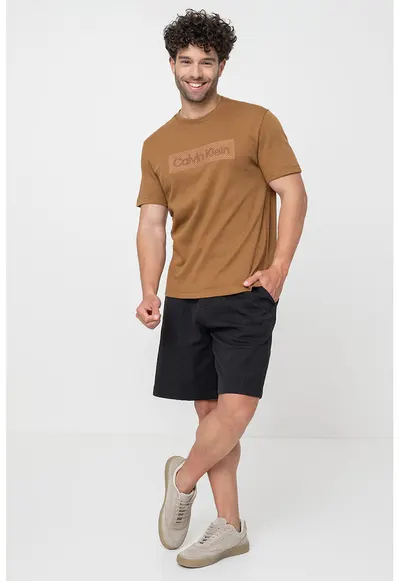 Tricou regular fit cu imprimeu logo - Caramel