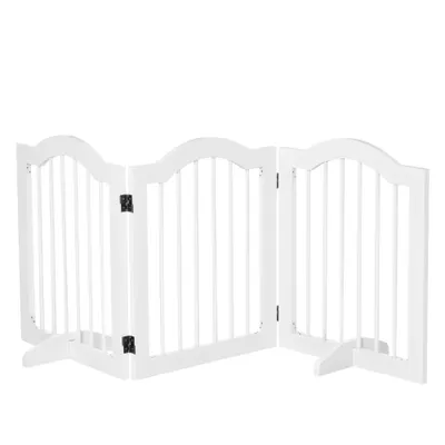 PawHut Gard Pliabil din Lemn pentru Câini, Design cu 3 Secțiuni, 154.5x29.5x61 cm, Alb | Aosom Romania