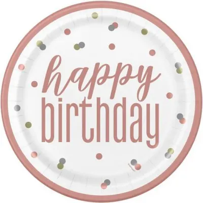 Farfurii happy birthday roz 23 cm Unique UN84892EU