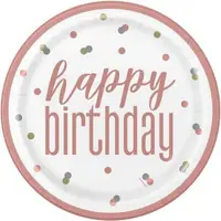 Farfurii happy birthday roz 23 cm Unique UN84892EU