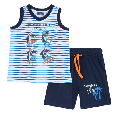 Costumas baie copii Chicco, maieu si pantaloni, albastru inchis, 75845-66MC