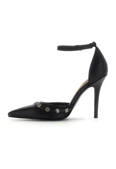 Pantofi din piele si piele ecologica cu varf ascutit - Negru