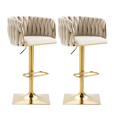Set de 2 scaune de bar vintage cu spătar și suport pentru picioare, scaune de dining, Fildeș