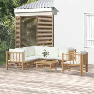 Gossi set mobilier de gradina cu perne alb crem, 7 piese, bambus