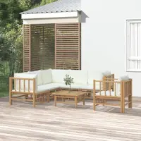 Gossi set mobilier de gradina cu perne alb crem, 7 piese, bambus