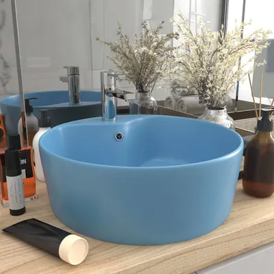 vidaXL Chiuvetă de lux cu preaplin, bleu mat, 36x13 cm, ceramică