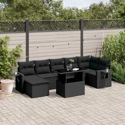 Gossi set mobilier de gradina cu perne, 8 piese, negru, poliratan