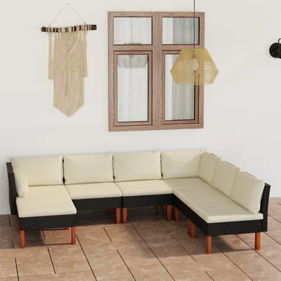 Gossi set mobilier de gradina cu perne, 7 piese, negru, poliratan
