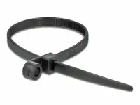 Set 10 bride L 200 x W 4.8 mm cu inel pentru fixare Negru, Delock 18950