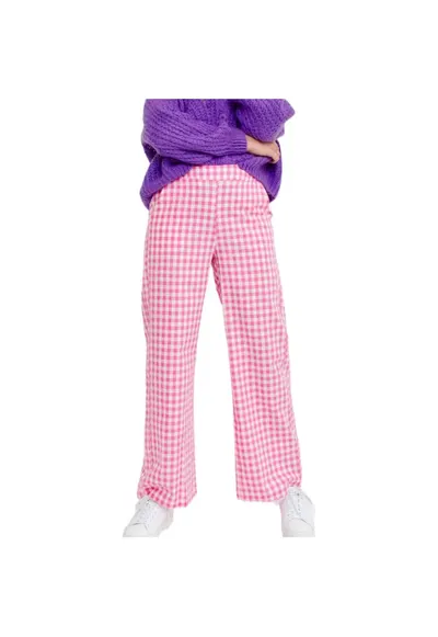 Pantaloni Check roz paun pentru