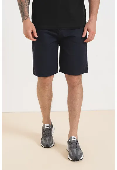 Pantaloni scurti din amestec de in cu snur in talie Mick - Bleumarin
