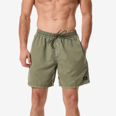 Șort baie scurt boardshort Quiksilver semi-lung 17' talie elastică Kaki Bărbați
