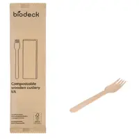 Set Tacamuri de Unica Folosinta, Biodegradabile, Lemn, Furculita si Servetel Kraft, 250 Bucati