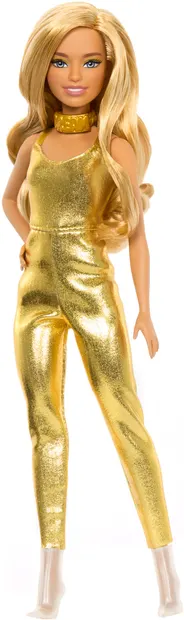 Păpușă Barbie Fashionistas - Babri, cu salopetă aurie și păr blond, #222