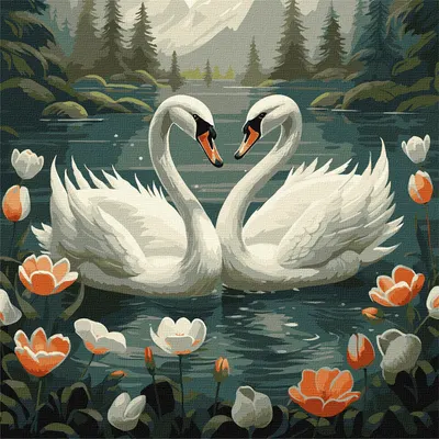 Set pentru pictură după numere Ideyka - Lebede, 40 x 40 cm