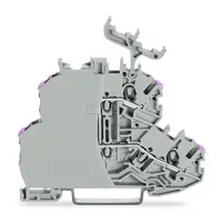 Double-deck terminal block; 4-conductor through terminal block; with end plate; L; with marker carrier; internal commoning; conductor entry with violet marking; for DIN-rail 35 x 15 and 35 x 7.5; 1 mm²; Push-in CAGE CLAMP®; 1,00 mm²; gray