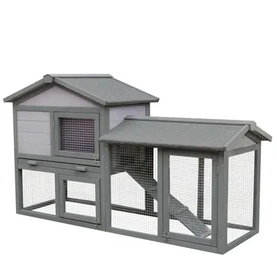 PawHut cusca pentru iepuri, cu tarc, 147x54x84 cm, gri | Aosom Romania