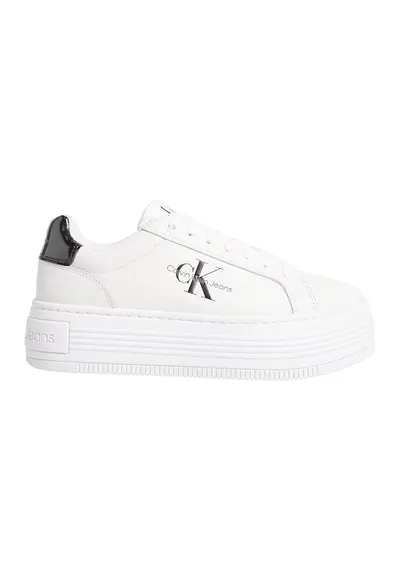 Pantofi sport flatform de piele - Negru/Alb optic