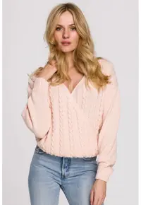 Pulover cu design cu torsade - Roz deschis