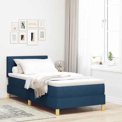 vidaXL Pat cu arc LED cu headboard albastru 90 x 190 cm țesătură