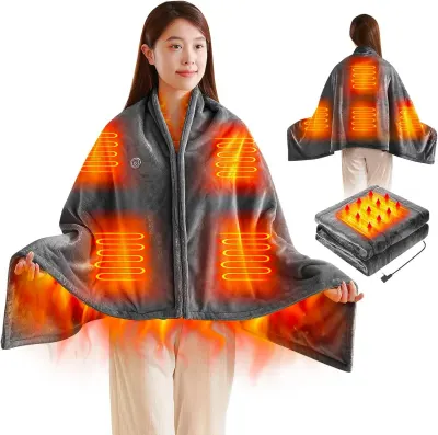 Patura electrica cu incalzire USB tip hoodie, 150x85cm, 3 niveluri de temperatura, gri