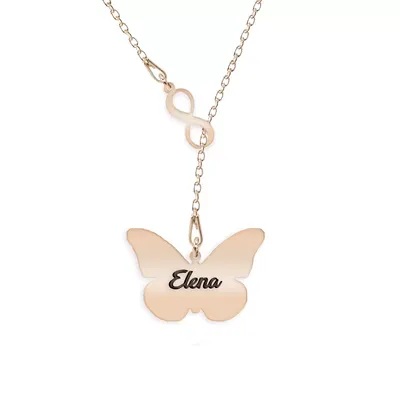 Spangle - Colier personalizat asimetric cu infinit si fluturas din argint 925 placat cu aur roz