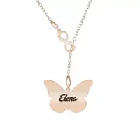 Spangle - Colier personalizat asimetric cu infinit si fluturas din argint 925 placat cu aur roz
