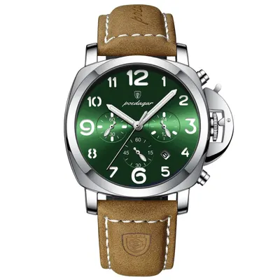 Ceas barbatesc Poedagar CS1832, piele naturala, maro, cadran verde