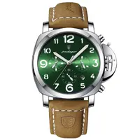 Ceas barbatesc Poedagar CS1832, piele naturala, maro, cadran verde