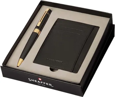 Set de pix Sheaffer 300 - Glossy Black, cu suport pentru cărți de vizită