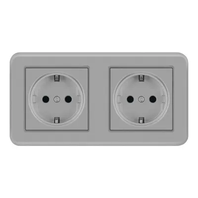 Priza Dubla De Perete Incastrata Techstar® TS-PC, 110-250V, 16A, Ignifuga, 80x151mm, Gri