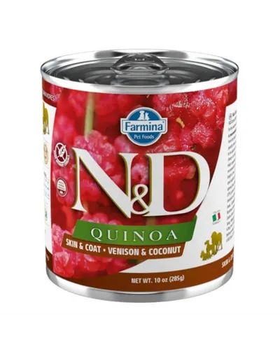 FARMINA N&D Quinoa Dog Venison, coconut 285 g Hrana umeda caine pentru sanatatea pielii si blanii, cu vanat si cocos
