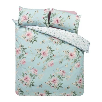 Lenjerie de pat albastră pentru pat dublu cu 3 piese 200x200 cm Avebury Floral – Catherine Lansfield