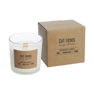 Lumanare Parfumata cu Fitil de Lemn, Cut Roses, Timp de Ardere 40 Ore, Bispol