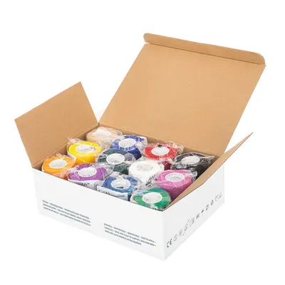 Set 12 bandaje elastice autoadezive Vitammy Autoband Multicolor tehnologie cu microfibre, fara lipici, rezistent la apa, 7.5 x 450 cm