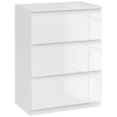 HOMCOM Comoda cu 3 Sertare Comoda de Dormitor Moderna cu Design Anti-rasturnare 55x34x75 cm Alb Lucios | Aosom Romania