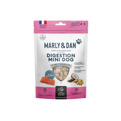 MARLY&DAN Digestion Mini Dog, XS-S, Somon, punguță recompense funcționale fără cereale câini, sistem digestiv, 50g