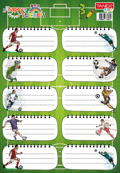 Etichete scolare autoadezive, 30buc/set, Tanex, Fotbal